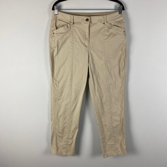 Chicos Ankle Pants Womens 1 US Medium Elastic Waist Tapered Slim Leg Tan - Picture 1 of 9